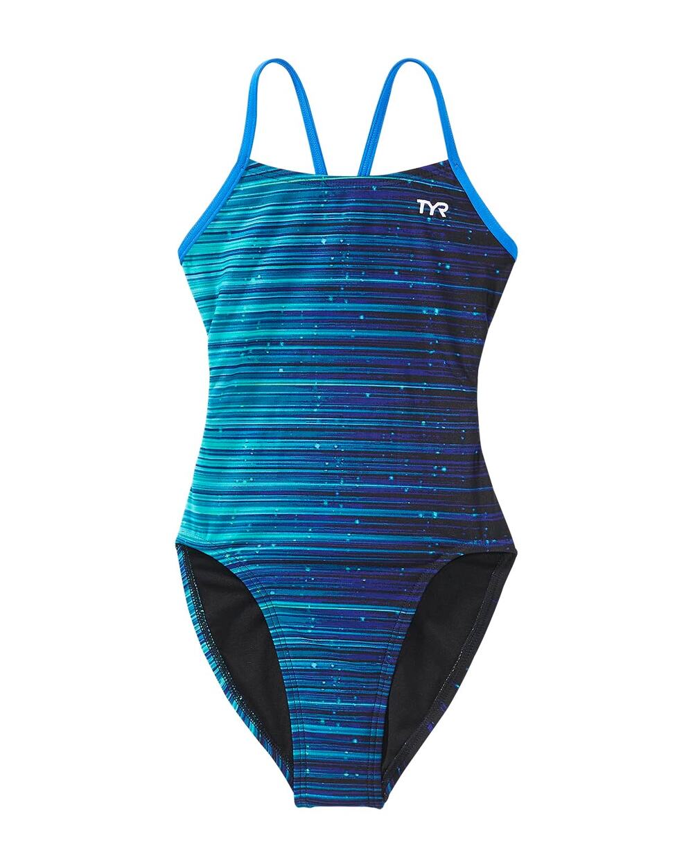 TYR Girls' Durafast Elite Cutoutfit Swimsuit, Blue Speedwarp Size 24 NEW
